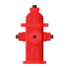 Red fire hydrant realistic illustration, isolated on white background, fire extinguishing device, vector