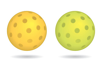 pickleball sport outdoor balls yellow and green isolated on white background with shadows