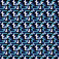  Pixels Seamless Pattern. blue black pixelated pattern design