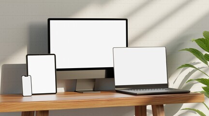 Responsive Web Design and website Mockup, Devices Mock up, Smartphone desktop tablet laptop template Mockup, Realistic 3D Render Illustration.