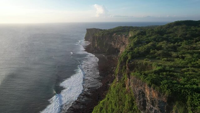 Aerial Karang Boma Cliff Uluwatu Pecatu Bali during Sunset