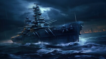 Naklejka premium battleship of the ghostly, digital art illustration