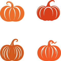 Vector set of pumpkin icons.Orange simple collection of flat pumpkins. Thanksgiving symbol.
