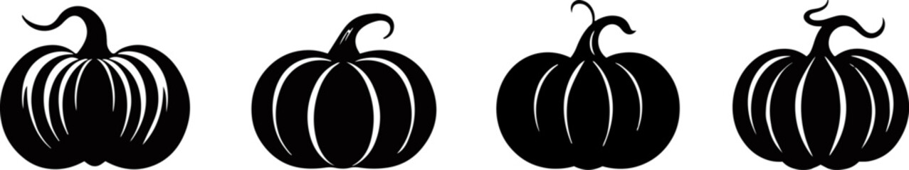 Vector set of pumpkin icons.Black simple collection of pumpkins. - obrazy, fototapety, plakaty