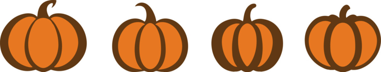 Vector set of pumpkin icons.Orange simple collection of flat pumpkins. Thanksgiving symbol.