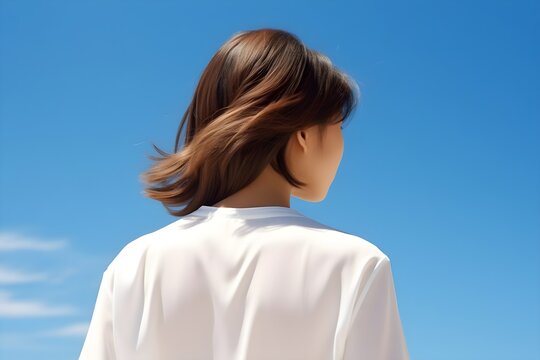 Tシャツを着た女性の後ろ姿　with generative ai