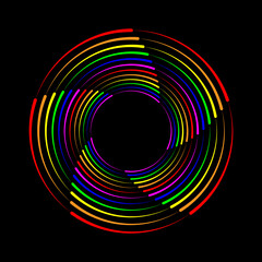 Radial speed lines in rainbow colors. LGBTQ pride flag. Segmented circle. Geometric art. Trendy design element for border frame, round logo, tattoo, sign, symbol, badge, emblem, web, social media