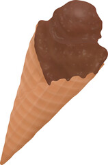 Chocolate ice cream cone isolated.