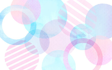 透明水彩タッチの淡い円形パターンの背景ピンクとブルー	
