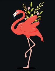 illustration of a flamingo. flamingo with flowers, vector illustration