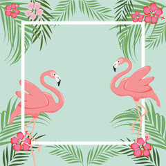 birds flamingo and flowers. frames with flamingo. flamingo background