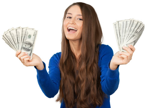 Happy Woman with Dallar Bills - Isolated