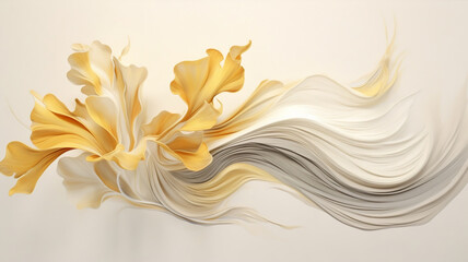 Abstract Flower Painted Background with Swirling Yellow, Gold, and Gray Waves - Generative AI
