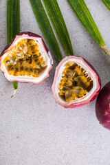 Passion fruit maracuja  on light ackground.
