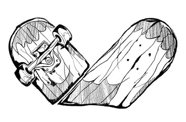 Hand drawing skateboard one color isolated © Jusie