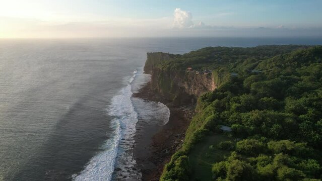 Aerial Karang Boma Cliff Uluwatu Pecatu Bali during Sunset