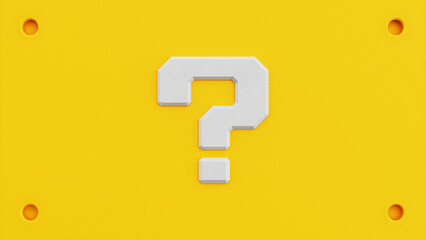 White question mark video game inspired on yellow wall