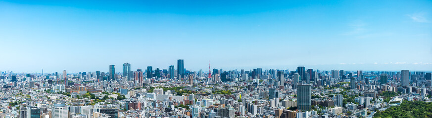 (東京都-風景パノラマ)青空の東京都市風景３