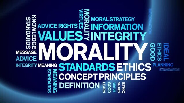 Morality animated tag word cloud;text design animation kinetic typography seamless loop.