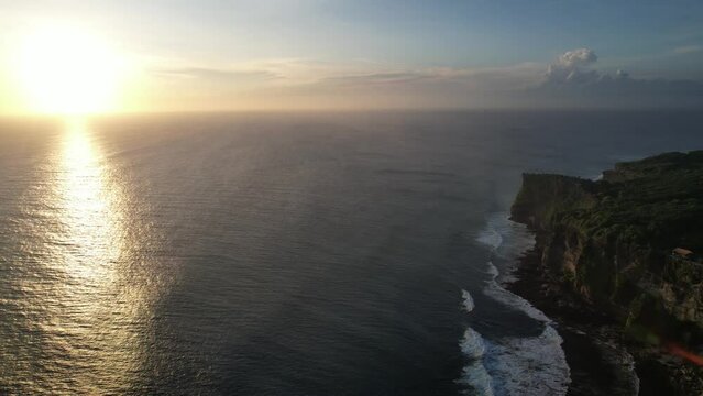 Aerial Karang Boma Cliff Uluwatu Pecatu Bali during Sunset