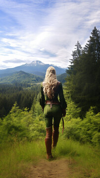 Woman hiking in the mountains