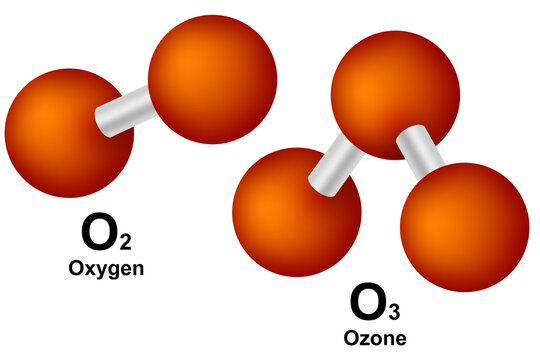 Oxygen O2 and ozone O3 molecule models