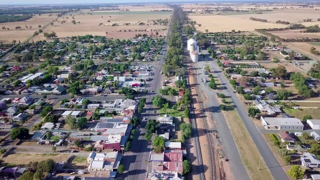 Aerial Panoramic Footage of Elmore Victoria's Central Business District in 4K