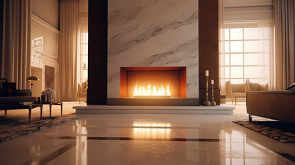 Home Interior with Fireplace - obrazy, fototapety, plakaty