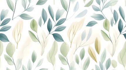 Green leaf watercolor painting pattern with white background. Infinite repeat. Making For card invitation, wide web banner, header website, banner, poster, presentation, poster, leaflet and many more