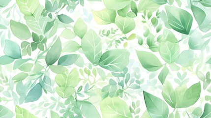 Fototapeta premium Green leaf watercolor painting pattern with white background. Infinite repeat. Making For card invitation, wide web banner, header website, banner, poster, presentation, poster, leaflet and many more