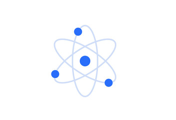 Isolated Geometric atom illustration in flat style design. Vector illustration and icon. 