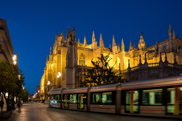 Seville cathedral in the evening, Seville, Spain