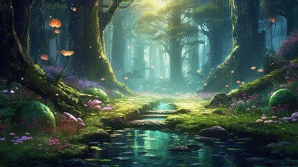 Fototapeta na wymiar enchanted forest, digital art illustration