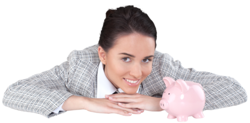 Businesswoman with Piggy Bank - Isolated