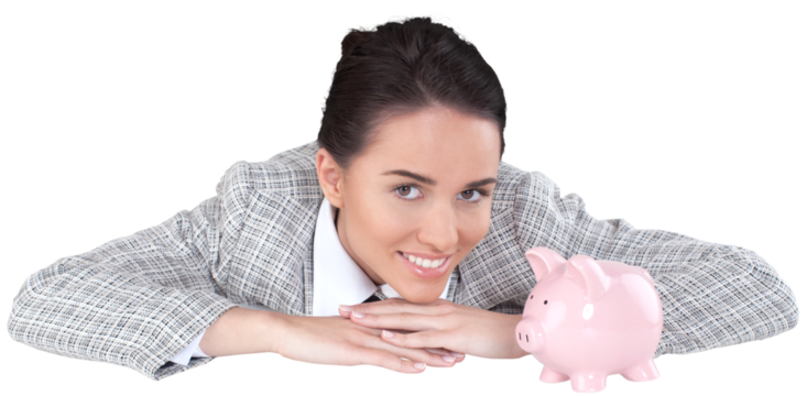 Businesswoman with Piggy Bank - Isolated