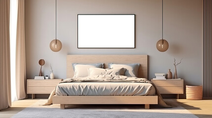 Bedroom With Poster Mockup Modern Style , Mockups Design 3D, HD