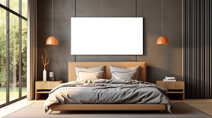 Bedroom Interior With Poster Mockup Modern , Mockups Design 3D, HD