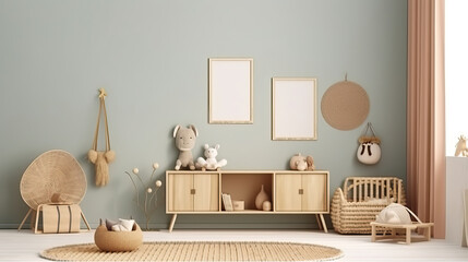 Mock up frame in children room , Mockups Design 3D, HD