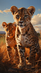 Generative AI Cheetah and cub in savannah