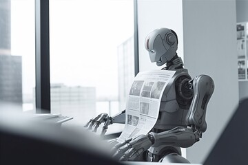 ai hand document technology office robot digital paper laptop artificial. Generative AI.