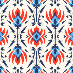 Floral Turkey Ikat Pattern. Motif ethnic beautiful background art.