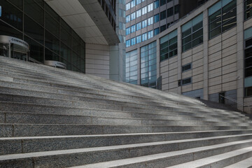 Outdoor exterior view at staircase in front of Commerzbank in Frankfurt, Germany. 