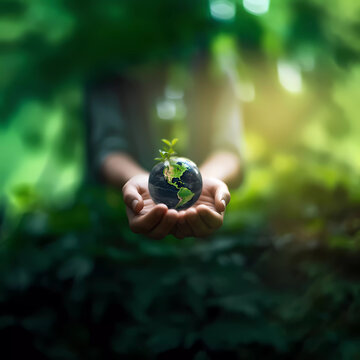 Green energy planet in hands