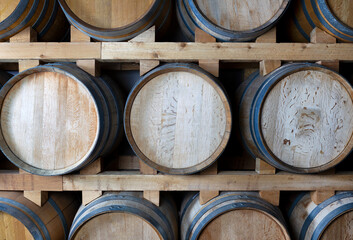 Background of oak wood wine barrels - 616319743