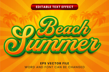 Summer beach 3d editable vector text effect
