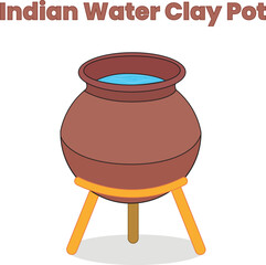 Indian water clay pot with stand vector illustrations design