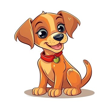 cute small dog isolated on a white background cartoon style