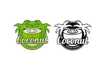 Logo coconut fresh drink design illustration template