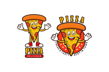 Pizza catoon mascot logo design template
