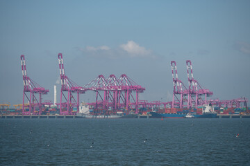 Fototapeta premium Container cranes and ports on the waterfront 